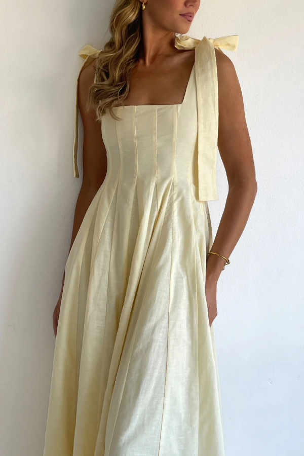 Solid Color Sleeveless Tie-up Suspender Elegant Patchwork Maxi Dress-consonak