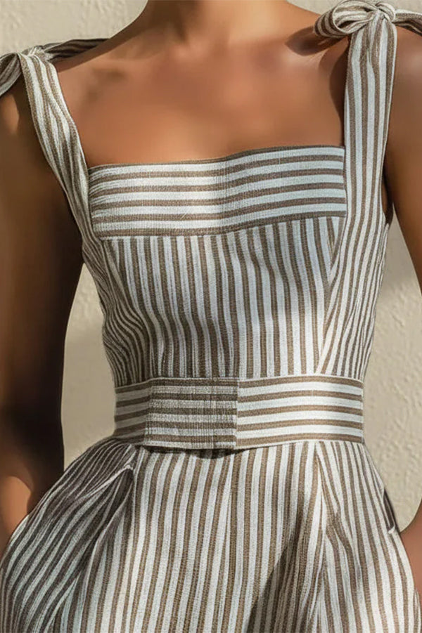 Elena Square-Neck Striped Jumpsuit-Consonak