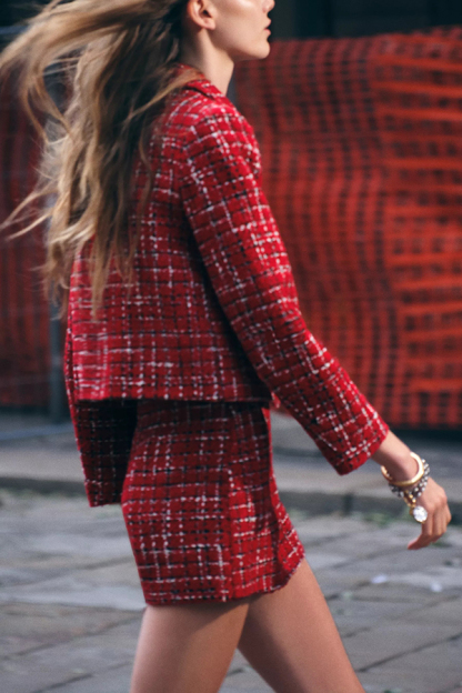 Tweed Plaid Textured Long-sleeved Casual Pocket Jacket-consonak