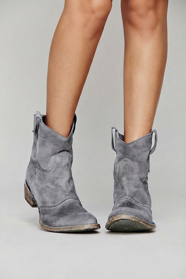 Faux Suede Mid-calf Boots with Low Heels-Consonak