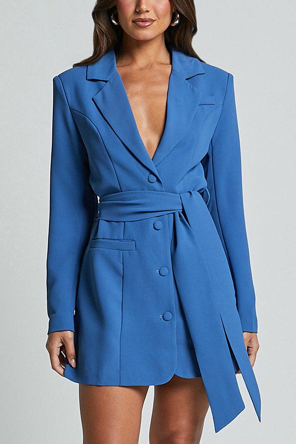 Fashion Pioneer Solid Color Lapel Long Sleeve Lace-up Blazer-consonak