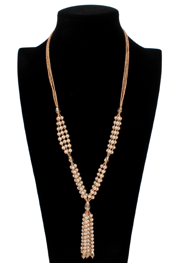 Fashionable Long Pearl Seed Bead Necklace