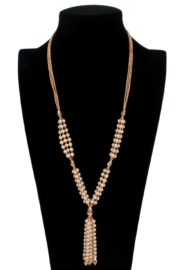 Fashionable Long Pearl Seed Bead Necklace