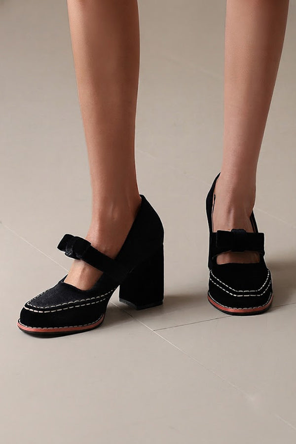 Square-toe Bow High Heels-Consonak