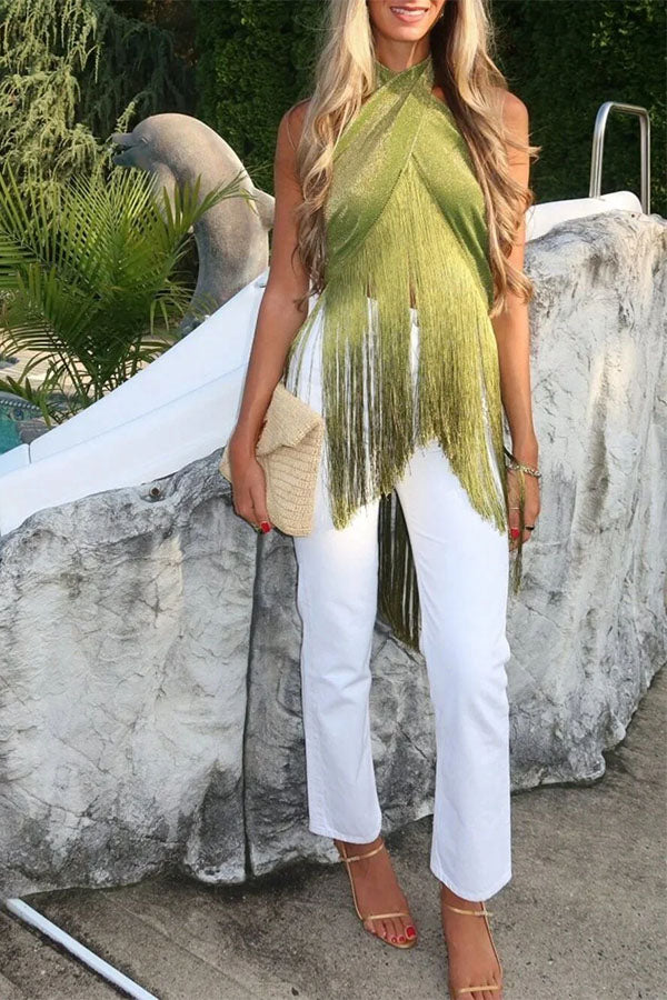 Metallic Tassel Scarf: Perfect for A Luxurious Halter Top or A Belted Skirt-Consonak