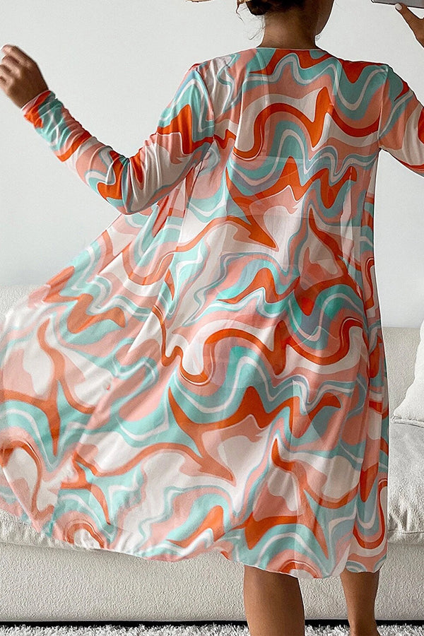 Unique Printed Paneled Lace Up Pleated Three Pieces Swimsuit Set-consonak