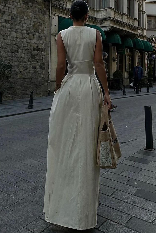 Stylish Sleeveless Zippered V-neck Slim Fit Maxi Dress-consonak