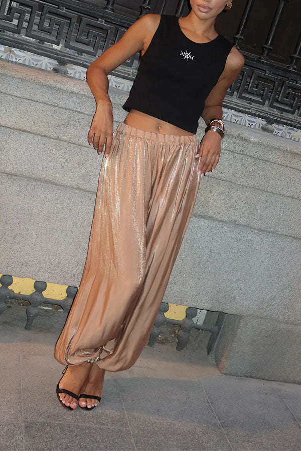 Aurelia Metallic Satin Jogger Pants-Consonak