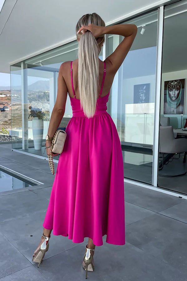 Florida Keys Cutie Pocketed Cutout Slit Midi Dress-consonak