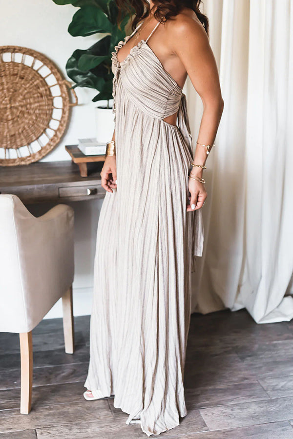 Deep Sea Printed Halter Back Tie-up Light Weight Maxi Dress-consonak