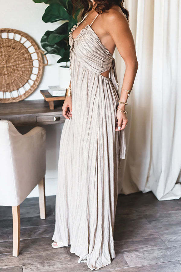 Deep Sea Printed Halter Back Tie-up Light Weight Maxi Dress-consonak