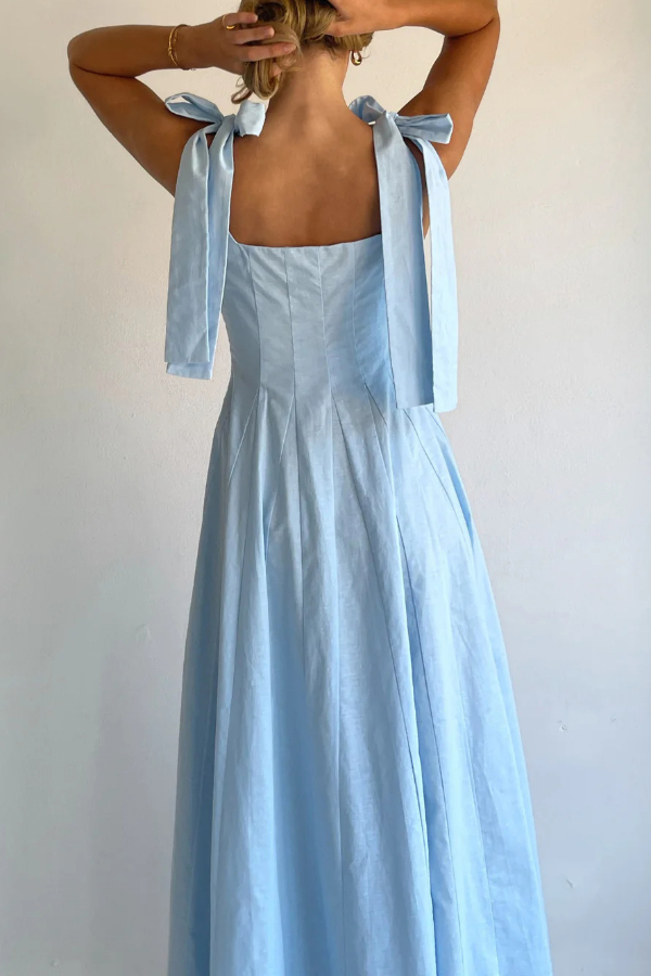 Solid Color Sleeveless Tie-up Suspender Elegant Patchwork Maxi Dress-consonak