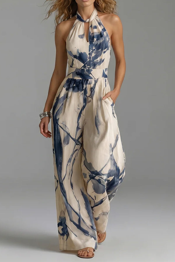 Cobalt Muse Halter Wide-Leg Jumpsuit-Consonak