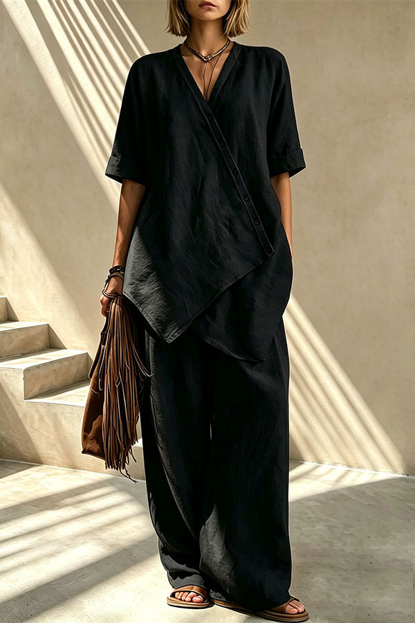 Tulum Asymmetric Linen Two-Piece Set-Consonak