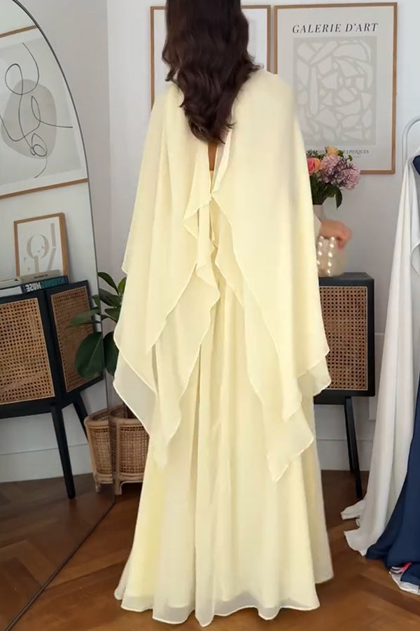 Spring Enchantment Chiffon Crinkle Cross Front Drape Scarf Maxi Dress