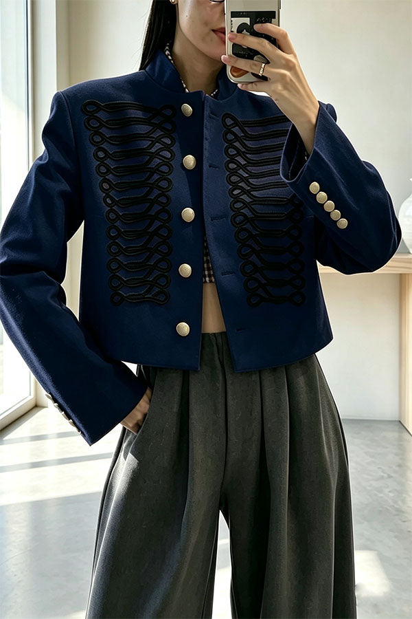 Aura Regal Military Corded Crop Jacket-Consonak