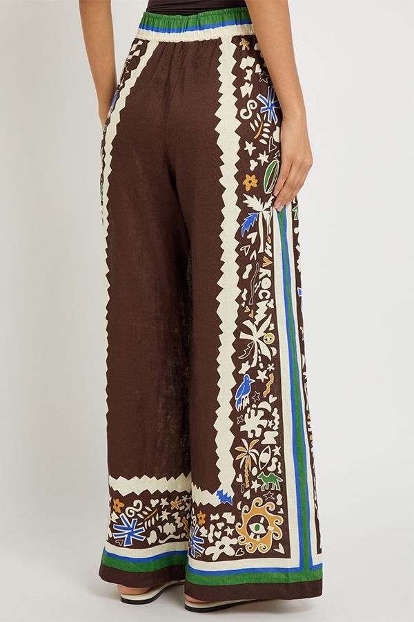 Antibes Satin Court Unique Printed Long Sleeve Loose Shirt and Elastic Waist Pants Set | Consonak