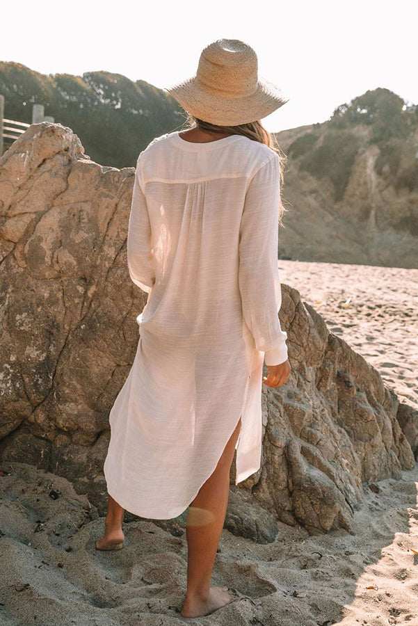 A Perfect Travel Linen Blend Pocketed Cover-up Dress-consonak