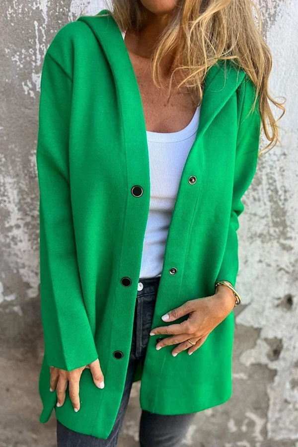 Solid Color Casual Long Sleeve Single Breasted Hooded Jacket-consonak