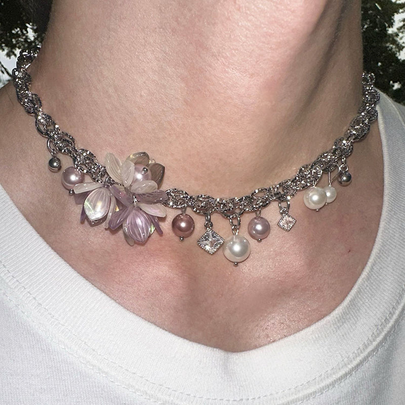 Elegant Flower Pink and Purple Pearl Necklace-consonak