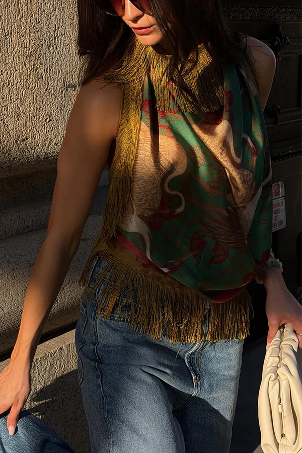 British Retro Diamond Tassel Square Scarf-Consonak