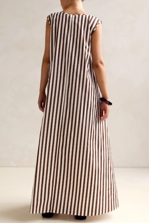 Striped Polka Dot Print Loose Sleeveless Casual Vacation Maxi Dress-consonak