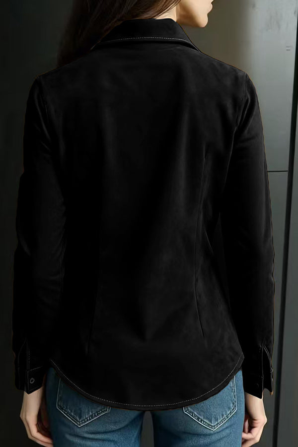 Stylish Suede Long-sleeved Button-down Casual Shirt | Consonak