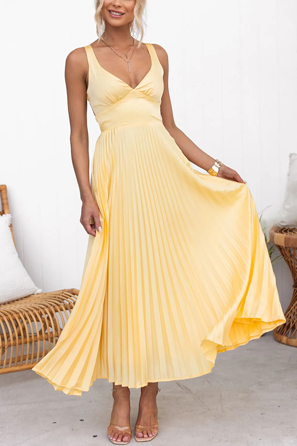 Tucson Sunset Pleated Back Elastic Umbrella Maxi Dress-consonak