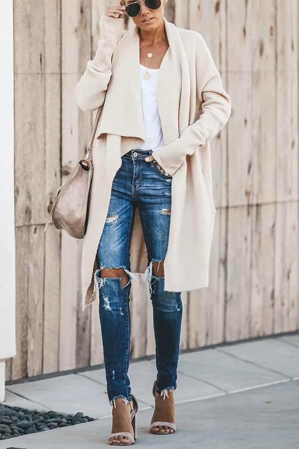 Fireside Pocketed Oversized Drape Neckline Knit Cardigan-consonak