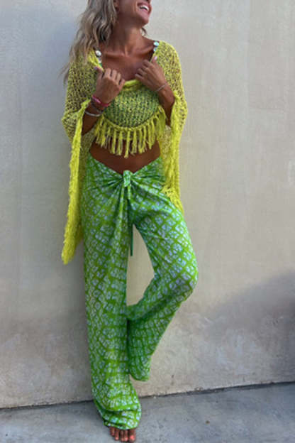 Sunset Breeze Hollow Out Tassel Knit Cover-up Top-consonak