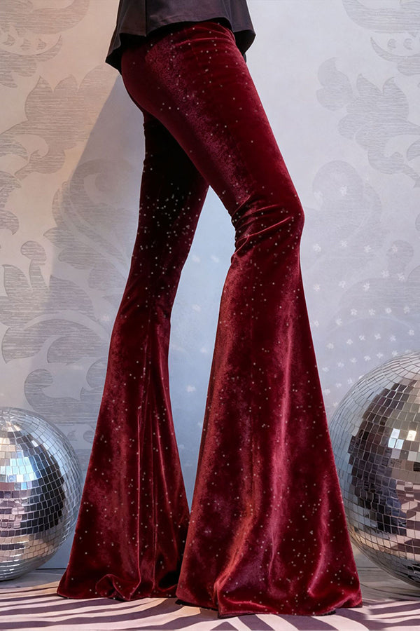 Stylish Velvet High-waisted Draped Casual Flared Pants-consonak