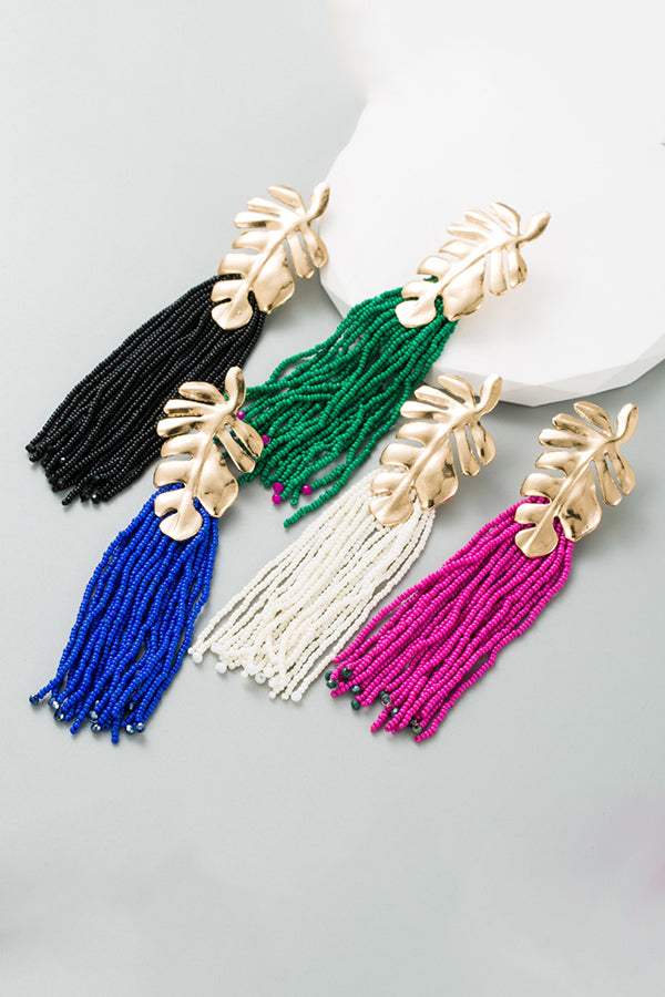 Bohemian Handmade Rice Bead Tassel Long Earrings-consonak