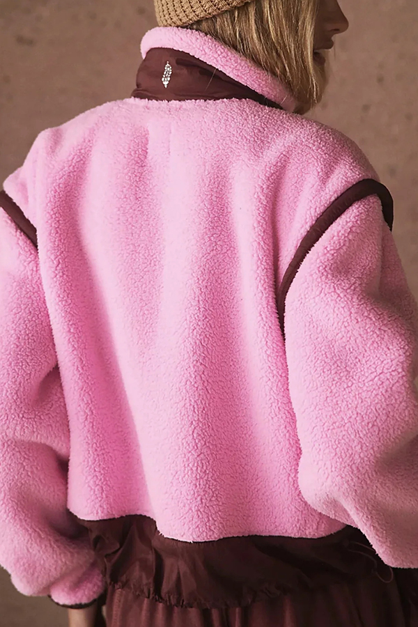 Stylish Patchwork Stand Collar Sherpa Zipper Jacket-consonak