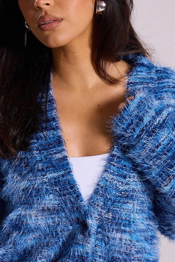 Fashionable Mixed Color Loose V-neck Casual Knit Cardigan-consonak
