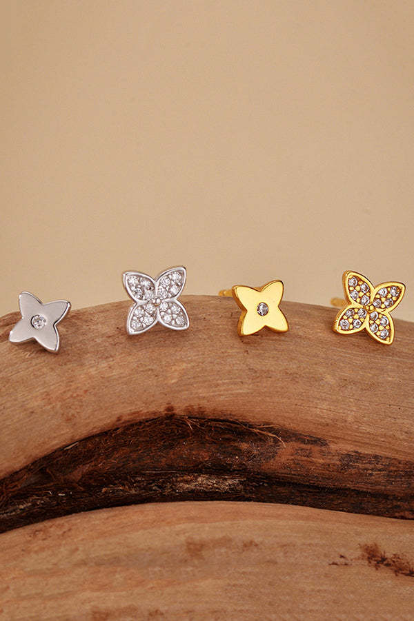 Fashionable Diamond Four-leaf Clover Earrings-consonak