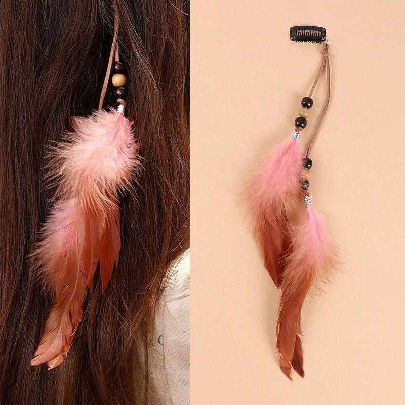 Bohemian Style Colorful Handmade Feather Tassel Hair Clip-consonak
