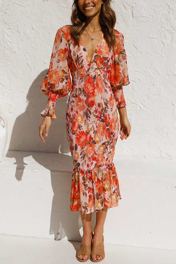 Latisha Floral Smocked Waist Midi Dress | Consonak