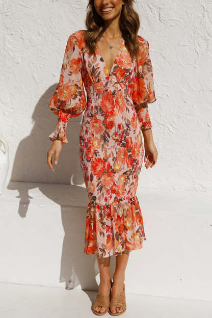 Latisha Floral Smocked Waist Midi Dress-consonak
