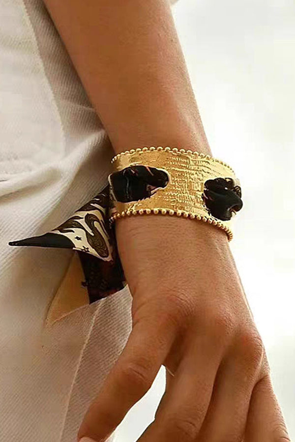 Matte Open Bracelet with Vintage Scarf-consonak