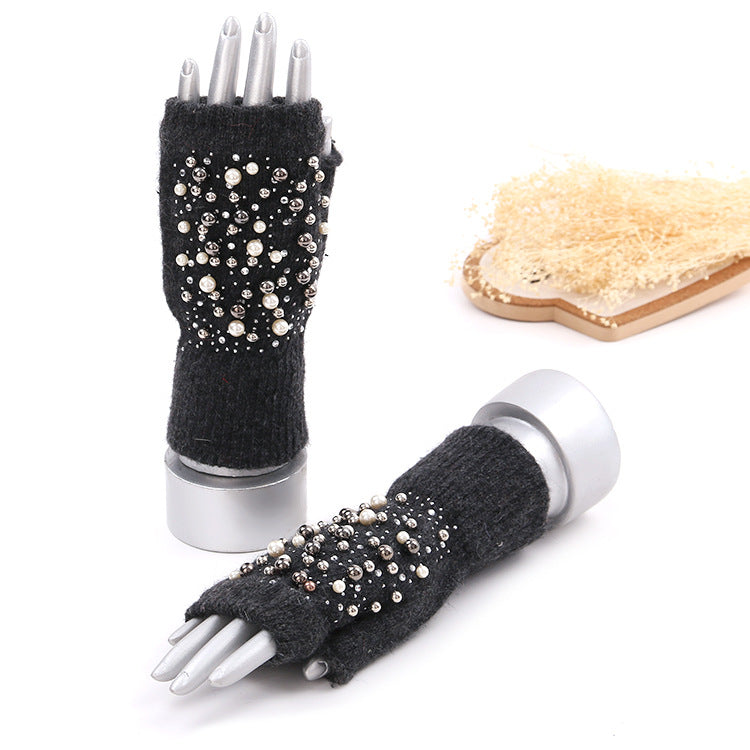Shiny Pearl Fingerless Gloves-consonak