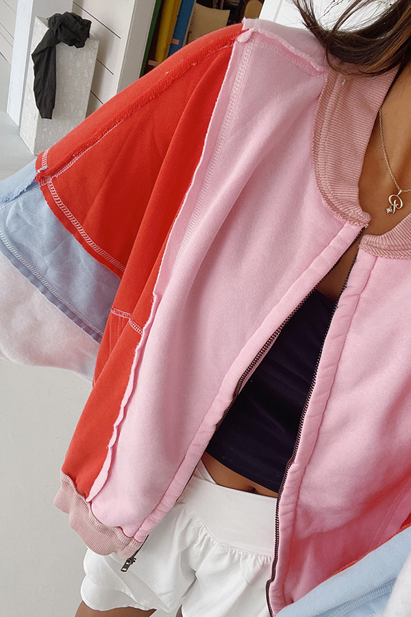 Fresh Color Matching Loose Casual Round Neck Jacket-consonak