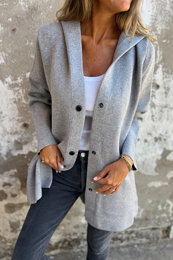 Solid Color Casual Long Sleeve Single Breasted Hooded Jacket-consonak