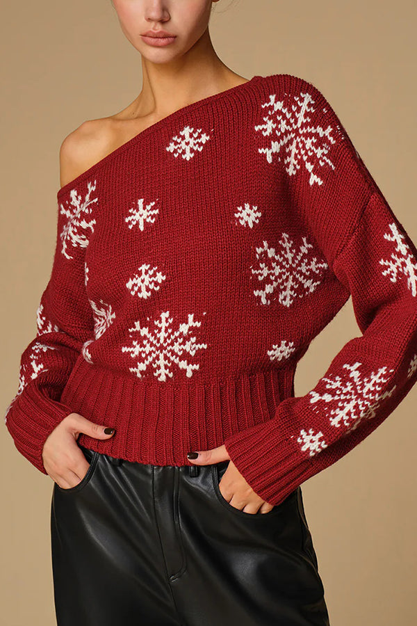Christmas Snowflake Pattern Long-sleeved Loose Knit Sweater-consonak