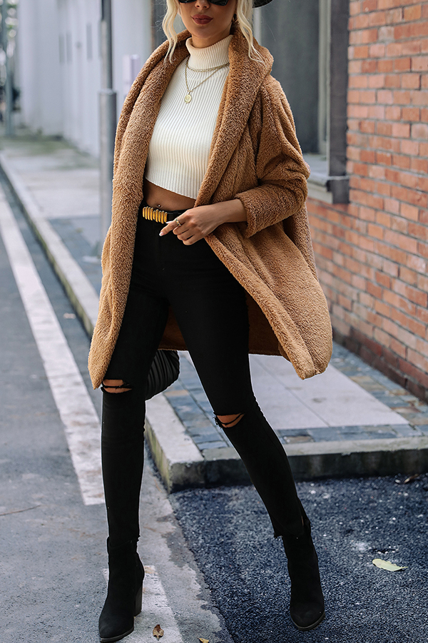 Solid Color Double-faced Velvet Casual Loose Long Coat-consonak
