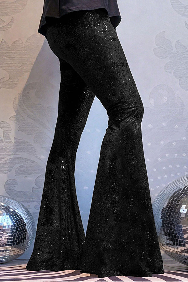 Stylish Velvet High-waisted Draped Casual Flared Pants-consonak