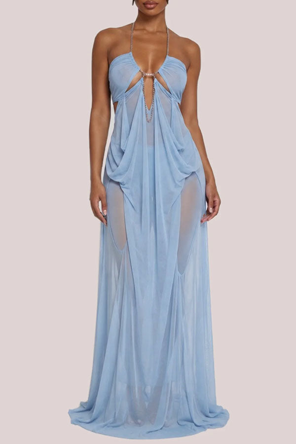 Island Muse Sheer Draped Cutout Maxi Dress-Consonak