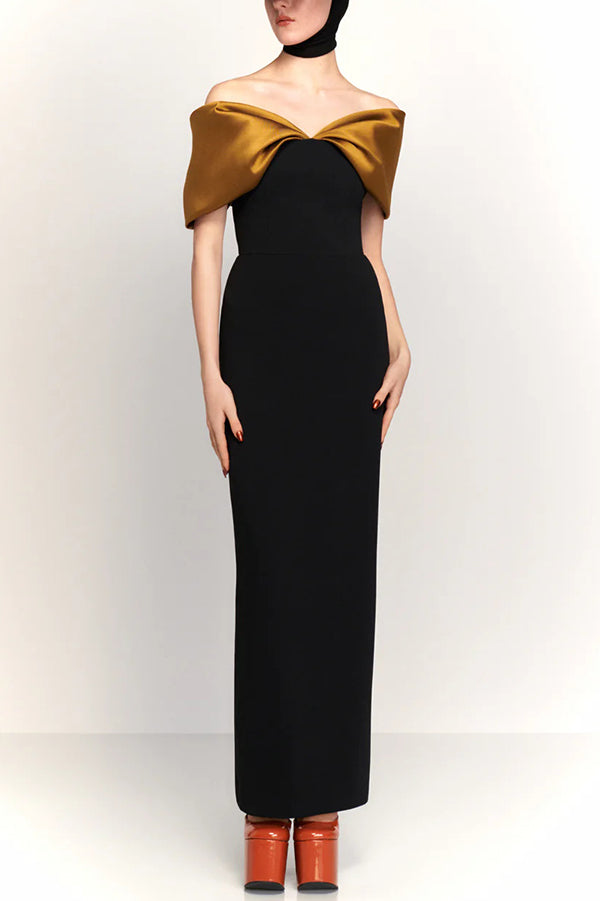 Elegant Off-shoulder Spliced fitted Backless Maxi Dress-consonak