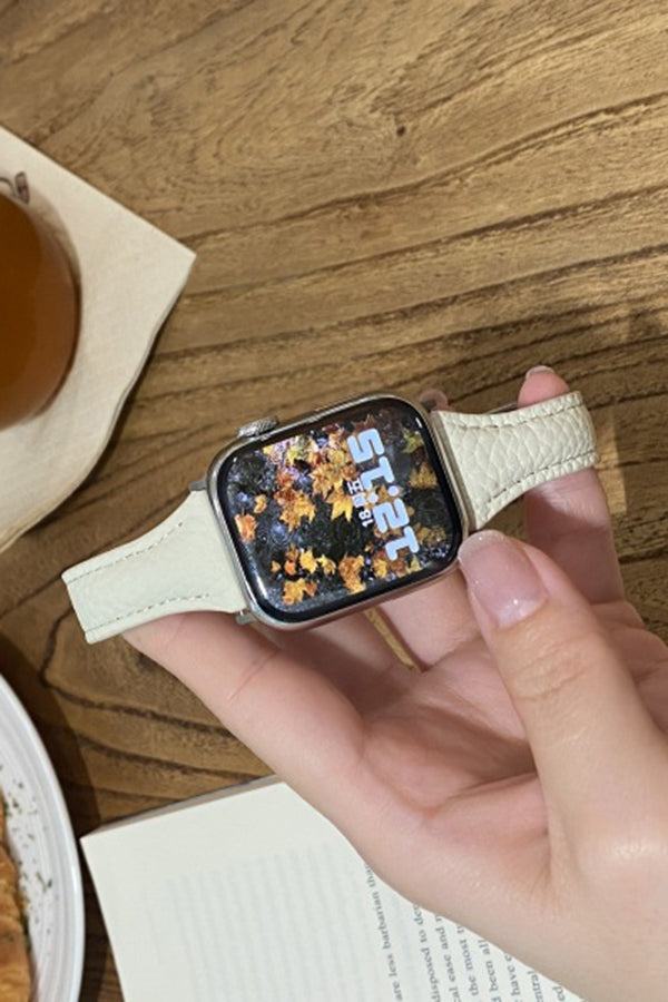 Fashionable Genuine Leather Lychee Pattern Double C Magnetic Buckle Watch Strap-consonak
