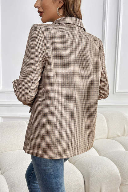 Vintage Houndstooth Lapel Long-sleeved Casual Blazer-consonak