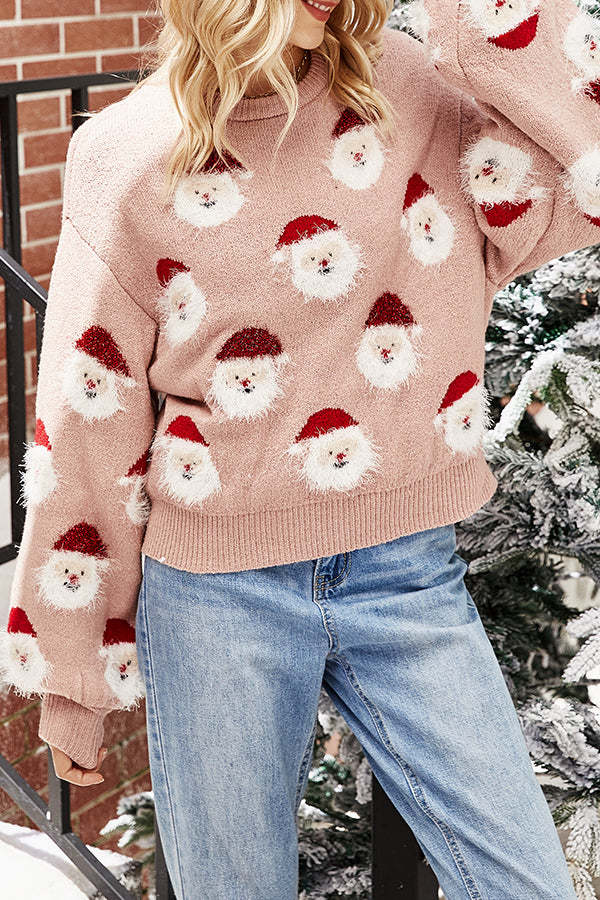 Christmas Print Crew Neck Long Sleeve Sweater-consonak